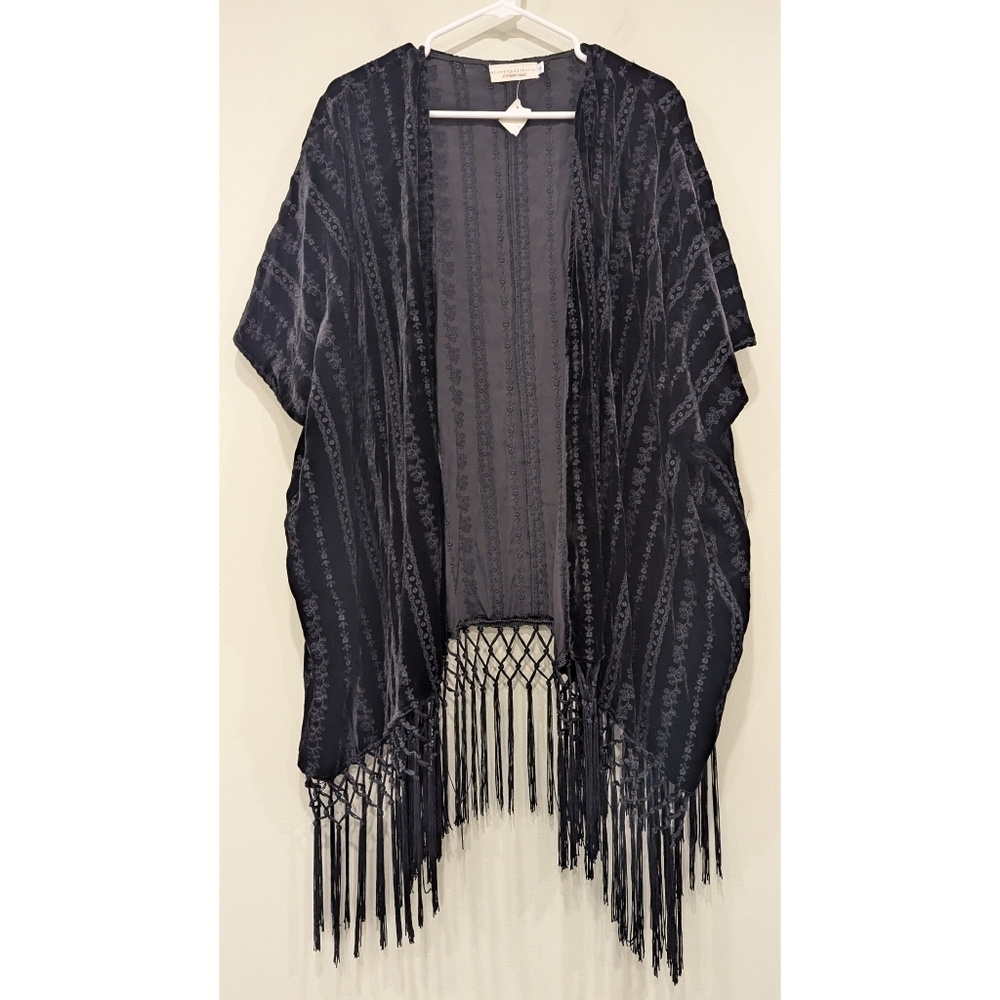 Johnny Was 4Love And Liberty Black Fringe Embroidery Detail Shawl Cardigan Small